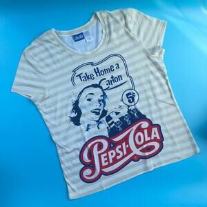 Pepsi-Cola Vintage Women's Crew Neck Short Sleeve Pullover Striped Tee XXL